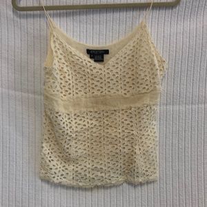 Etcetera cream tank top, floral cut outs